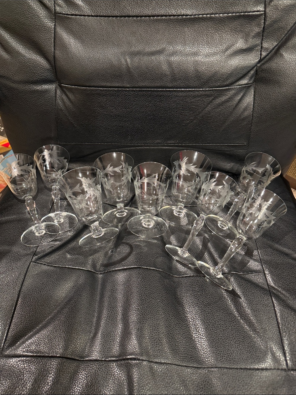 Crystal Etched Wine/ Juice/ Glasses - Clear Stemware Set -9